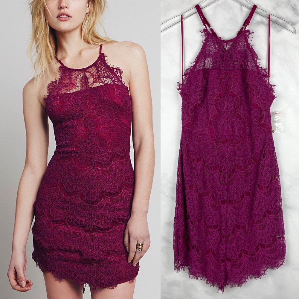 Free People Burgundy Lace Mini Dress